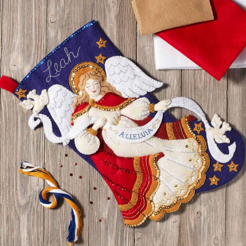 Bucilla Christmas Angel Stocking Kit, Blue, Gold, White, 18" Felt Stocking kit - Image 2